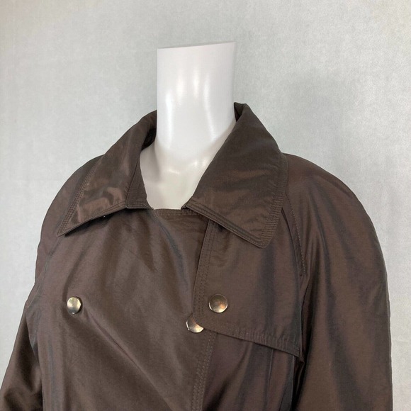 Ensign Coat Womens Sz M Brown Belted Snap Button Puff Insulated Softshell Trench - Picture 4 of 9